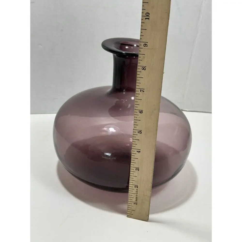 Vintage Art Glass Hand Blown Purple Amethyst‎ Oval Bud Vase Round Bulb Vase 8.5”